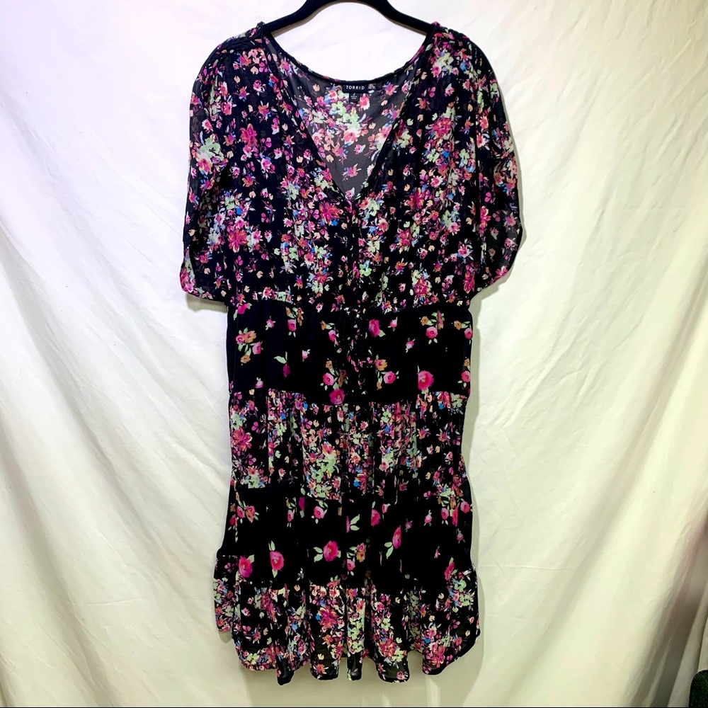 Torrid Floral Peasant Dress - Black - Plus 2X